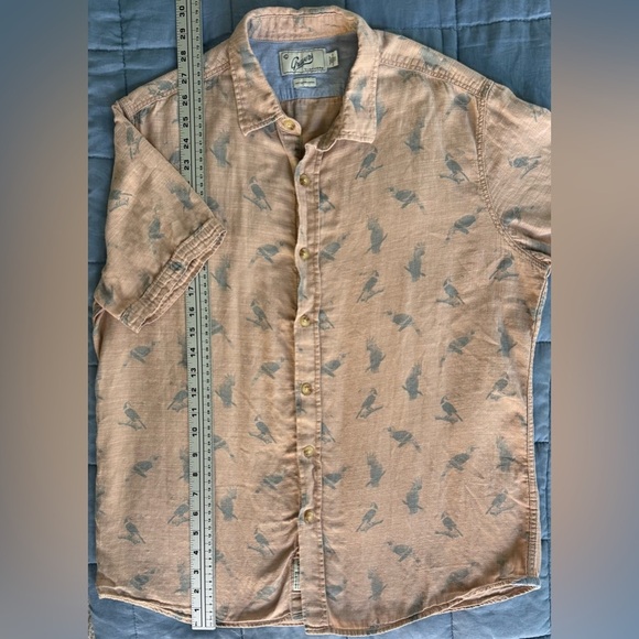 EUC Grayers Bird Print Linen-Blend Shirt Peach Tan Casual Short Sleeve L Soft - Picture 6 of 8